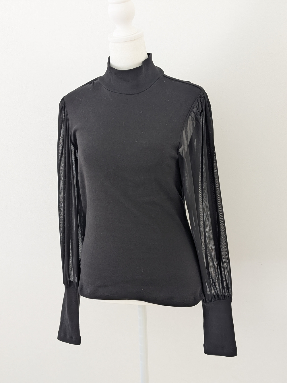 Sanctuary Blouse Black Women M Mock Neck Top  Sheer Long Sleeves Casual Pullover